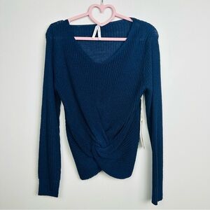Dreamers by Debut NWT Navy Blue Long Sleeve knit Front knot Blouse Size Large